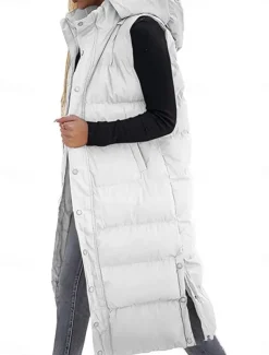 Women's Vest Warm Breathable Buttons Pocket Fashion Casual Street Style Plain Outdoor Vacation Street Daily Wear Single Breasted Long Hoodie Regular Fit Sleeveless Outerwear Black White Sky Blue Fall