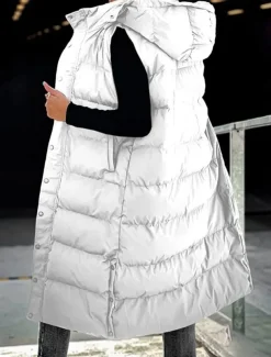 Women's Vest Warm Breathable Buttons Pocket Fashion Casual Street Style Plain Outdoor Vacation Street Daily Wear Single Breasted Long Hoodie Regular Fit Sleeveless Outerwear Black White Sky Blue Fall