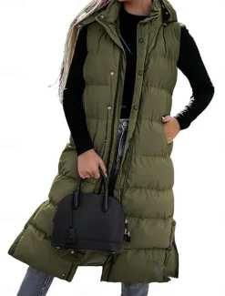 Women's Vest Warm Breathable Buttons Pocket Fashion Casual Street Style Plain Outdoor Vacation Street Daily Wear Single Breasted Long Hoodie Regular Fit Sleeveless Outerwear Black White Sky Blue Fall