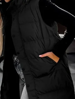 Women's Vest Warm Breathable Buttons Pocket Fashion Casual Street Style Plain Outdoor Vacation Street Daily Wear Single Breasted Long Hoodie Regular Fit Sleeveless Outerwear Black White Sky Blue Fall