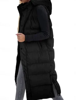 Women's Vest Warm Breathable Buttons Pocket Fashion Casual Street Style Plain Outdoor Vacation Street Daily Wear Single Breasted Long Hoodie Regular Fit Sleeveless Outerwear Black White Sky Blue Fall