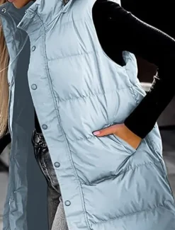 Women's Vest Warm Breathable Buttons Pocket Fashion Casual Street Style Plain Outdoor Vacation Street Daily Wear Single Breasted Long Hoodie Regular Fit Sleeveless Outerwear Black White Sky Blue Fall