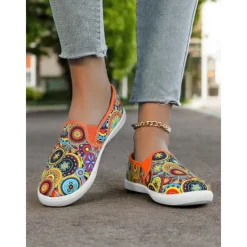 Women's Vibrant Mandala Print Slip-On Canvas Shoes – Casual and Comfortable Flats for Everyday Wear and Travel