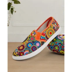 Women's Vibrant Mandala Print Slip-On Canvas Shoes – Casual and Comfortable Flats for Everyday Wear and Travel