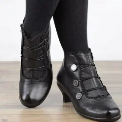 Women's Victorian Black Lace-Trimmed Button Ankle Boots - Perfect for Vintage Themed Events and Casual Elegance