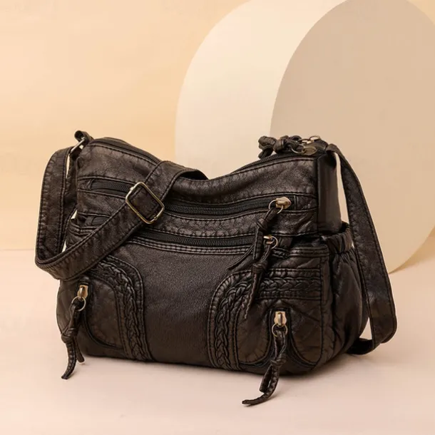 Women's Vintage Brown Faux Leather Shoulder Bag – Boho Crossbody Handbag with Multiple Pockets, Stylish Everyday Purse for Casual & Travel