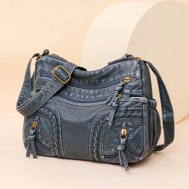 Women's Vintage Brown Faux Leather Shoulder Bag – Boho Crossbody Handbag with Multiple Pockets, Stylish Everyday Purse for Casual & Travel