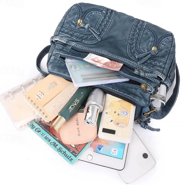 Women's Vintage Brown Faux Leather Shoulder Bag – Boho Crossbody Handbag with Multiple Pockets, Stylish Everyday Purse for Casual & Travel