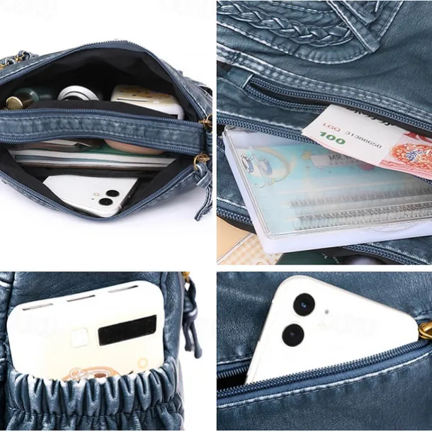 Women's Vintage Brown Faux Leather Shoulder Bag – Boho Crossbody Handbag with Multiple Pockets, Stylish Everyday Purse for Casual & Travel