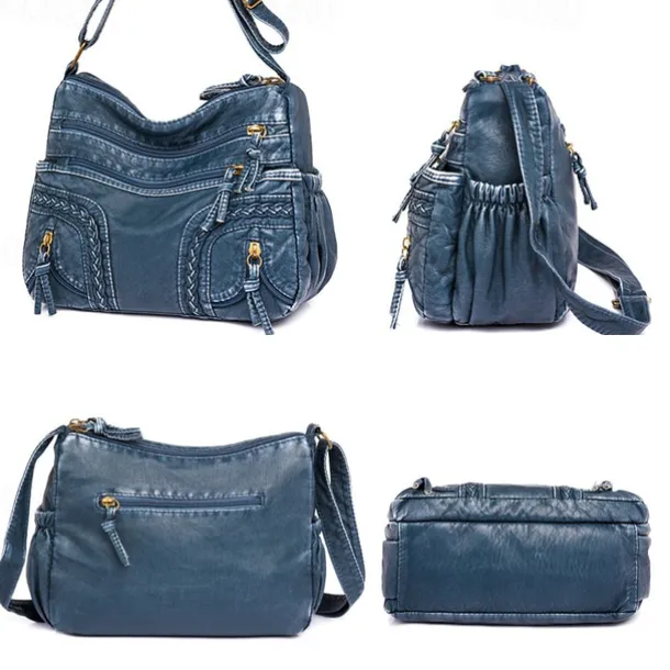 Women's Vintage Brown Faux Leather Shoulder Bag – Boho Crossbody Handbag with Multiple Pockets, Stylish Everyday Purse for Casual & Travel