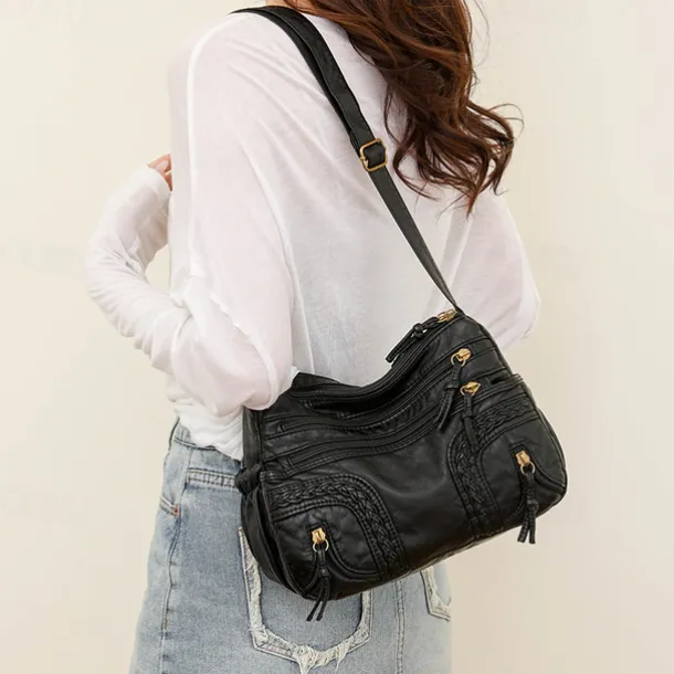 Women's Vintage Brown Faux Leather Shoulder Bag – Boho Crossbody Handbag with Multiple Pockets, Stylish Everyday Purse for Casual & Travel