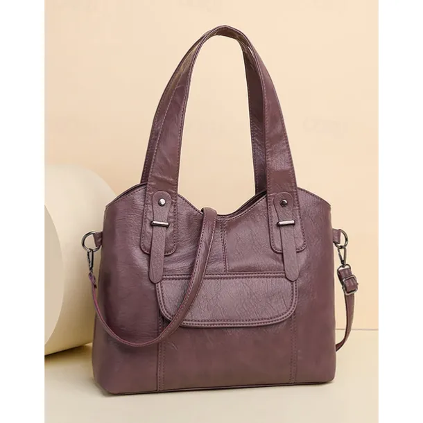 Women's Vintage Brown Faux Leather Tote Bag with Dual Handles and Adjustable Crossbody Strap – Spacious and Stylish for Everyday Use
