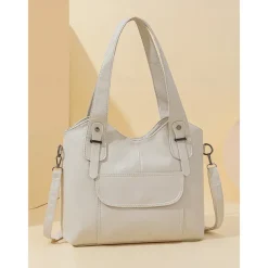 Women's Vintage Brown Faux Leather Tote Bag with Dual Handles and Adjustable Crossbody Strap – Spacious and Stylish for Everyday Use