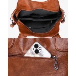 Women's Vintage Brown Faux Leather Tote Bag with Dual Handles and Adjustable Crossbody Strap – Spacious and Stylish for Everyday Use