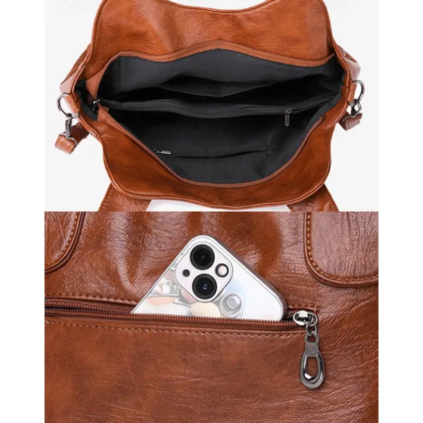 Women's Vintage Brown Faux Leather Tote Bag with Dual Handles and Adjustable Crossbody Strap – Spacious and Stylish for Everyday Use