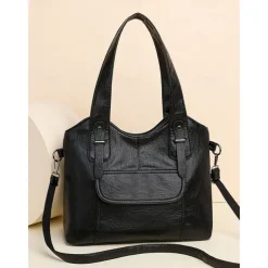 Women's Vintage Brown Faux Leather Tote Bag with Dual Handles and Adjustable Crossbody Strap – Spacious and Stylish for Everyday Use