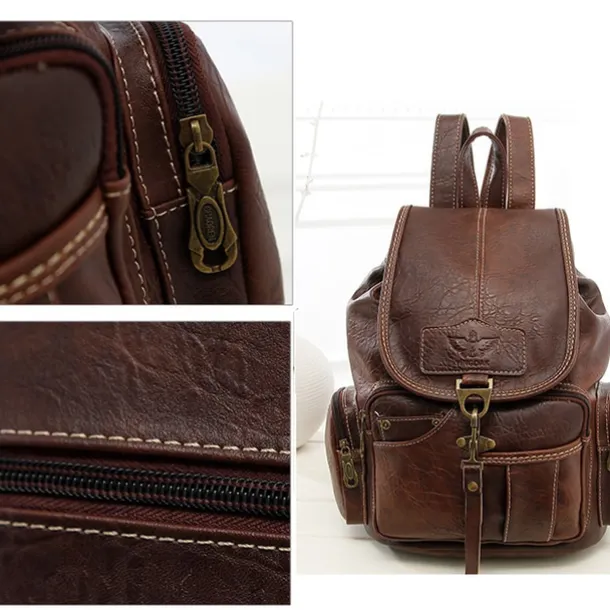 Women's Vintage Faux Leather Backpack with Multiple Pockets and Buckle Closure - Stylish and Functional for Everyday Use