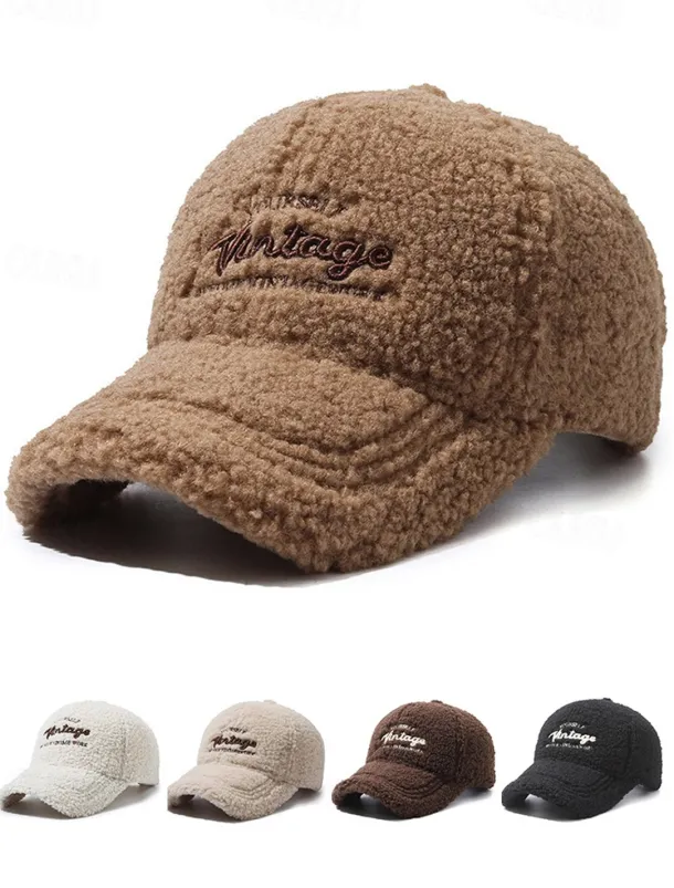 Women's Vintage Faux Sherpa Baseball Cap – Cozy Winter Hat for Stylish Casual Outdoor Wear