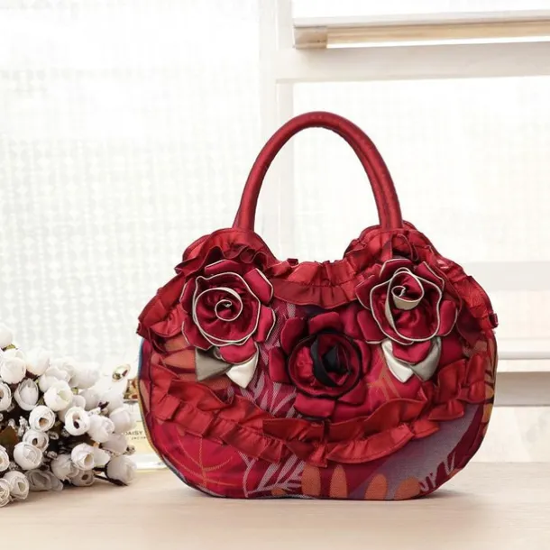 Women's Vintage Floral Embroidered Handbag – Elegant Blue Tote with 3D Rose Design, Spacious Interior, and Zipper Closure – Ideal for Casual Outings and Special Occasions