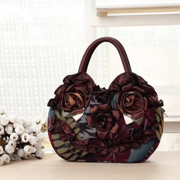 Women's Vintage Floral Embroidered Handbag – Elegant Blue Tote with 3D Rose Design, Spacious Interior, and Zipper Closure – Ideal for Casual Outings and Special Occasions
