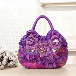 Women's Vintage Floral Embroidered Handbag – Elegant Blue Tote with 3D Rose Design, Spacious Interior, and Zipper Closure – Ideal for Casual Outings and Special Occasions