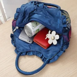 Women's Vintage Floral Embroidered Handbag – Elegant Blue Tote with 3D Rose Design, Spacious Interior, and Zipper Closure – Ideal for Casual Outings and Special Occasions