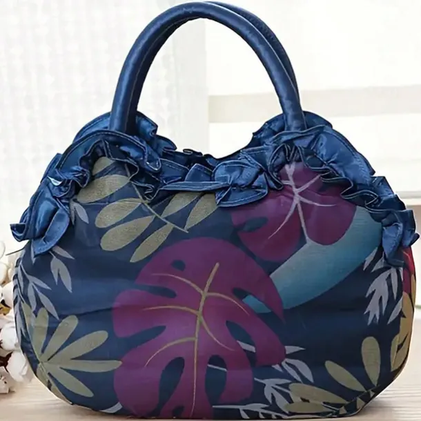 Women's Vintage Floral Embroidered Handbag – Elegant Blue Tote with 3D Rose Design, Spacious Interior, and Zipper Closure – Ideal for Casual Outings and Special Occasions
