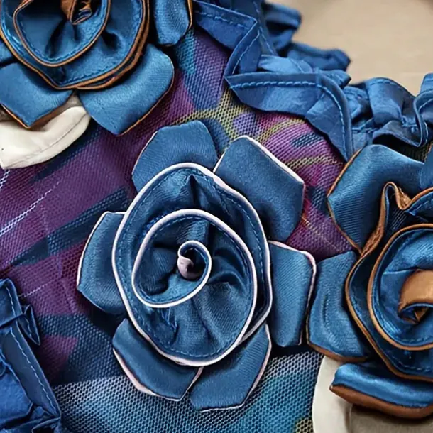 Women's Vintage Floral Embroidered Handbag – Elegant Blue Tote with 3D Rose Design, Spacious Interior, and Zipper Closure – Ideal for Casual Outings and Special Occasions