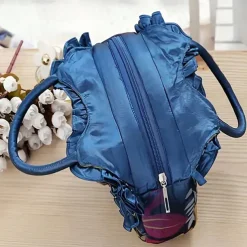 Women's Vintage Floral Embroidered Handbag – Elegant Blue Tote with 3D Rose Design, Spacious Interior, and Zipper Closure – Ideal for Casual Outings and Special Occasions