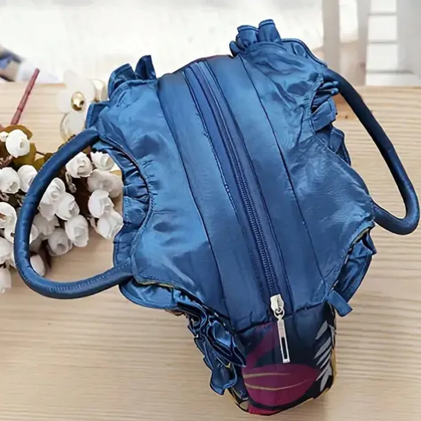 Women's Vintage Floral Embroidered Handbag – Elegant Blue Tote with 3D Rose Design, Spacious Interior, and Zipper Closure – Ideal for Casual Outings and Special Occasions