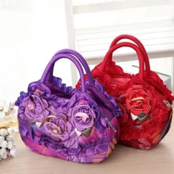 Women's Vintage Floral Embroidered Handbag – Elegant Blue Tote with 3D Rose Design, Spacious Interior, and Zipper Closure – Ideal for Casual Outings and Special Occasions