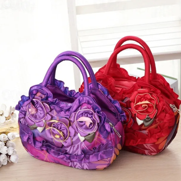 Women's Vintage Floral Embroidered Handbag – Elegant Blue Tote with 3D Rose Design, Spacious Interior, and Zipper Closure – Ideal for Casual Outings and Special Occasions