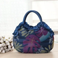 Women's Vintage Floral Embroidered Handbag – Elegant Blue Tote with 3D Rose Design, Spacious Interior, and Zipper Closure – Ideal for Casual Outings and Special Occasions