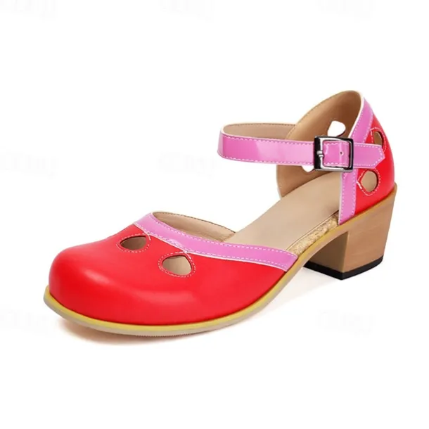 Women's Vintage Green Mary Jane Faux Leather Heels with Cutout Design and Adjustable Strap – Comfortable Retro Block Heel Shoes for Casual and Formal Occasions