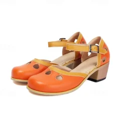 Women's Vintage Green Mary Jane Faux Leather Heels with Cutout Design and Adjustable Strap – Comfortable Retro Block Heel Shoes for Casual and Formal Occasions