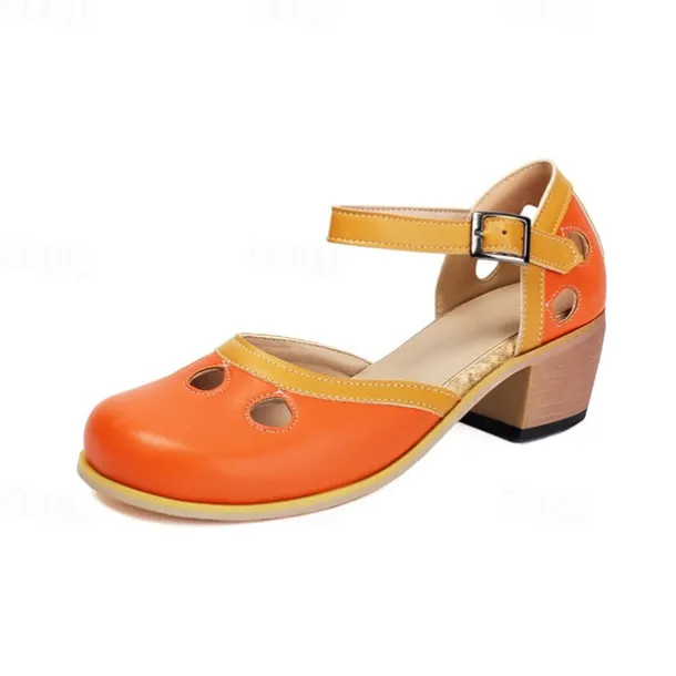 Women's Vintage Green Mary Jane Faux Leather Heels with Cutout Design and Adjustable Strap – Comfortable Retro Block Heel Shoes for Casual and Formal Occasions