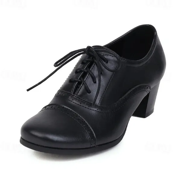 Women's Vintage Oxford Heeled Shoes – Lace-Up Brogue Pumps for Office, Formal & Daily Wear