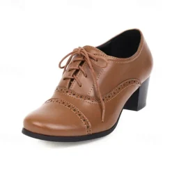 Women's Vintage Oxford Heeled Shoes – Lace-Up Brogue Pumps for Office, Formal & Daily Wear