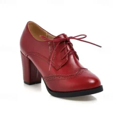 Women's Vintage Oxford Heels – Lace-Up Brogue Chunky Heel Dress Shoes for Work, Office, and Casual Wear