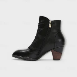 Women's Vintage Red Leather Ankle Boots – Premium Cowhide with Floral Button Accents and Chunky Heel for Retro Style and Everyday Wear