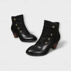 Women's Vintage Red Leather Ankle Boots – Premium Cowhide with Floral Button Accents and Chunky Heel for Retro Style and Everyday Wear