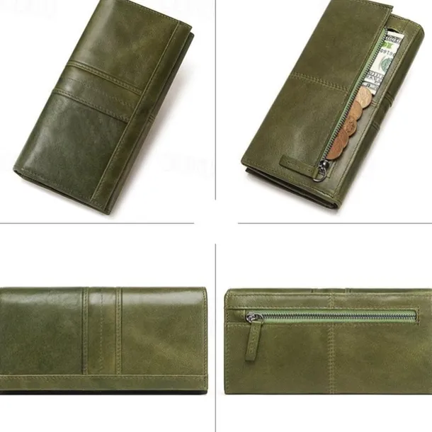 Women's Vintage Red Leather RFID-Blocking Wallet - Multi-Compartment Clutch with Card Slots, Coin Pocket, and ID Window for Everyday and Travel Use