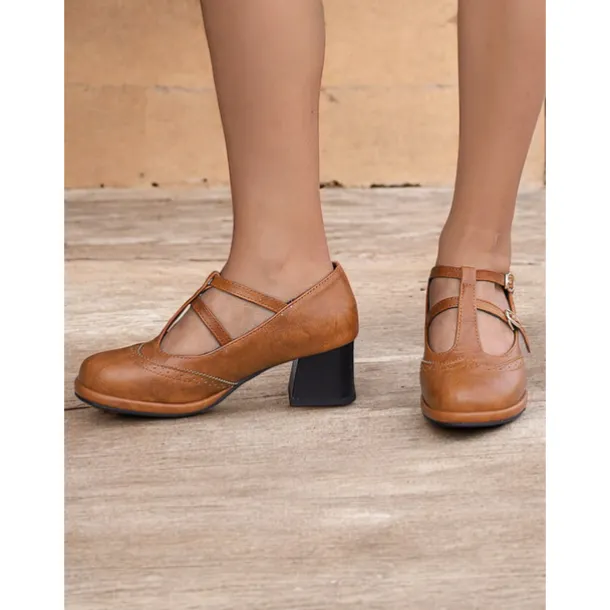 Women's Vintage Red Mary Jane Heels – Double Buckle Strap, Retro Block Heel, Perfect for Formal and Casual Occasions