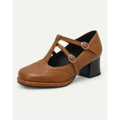 Women's Vintage Red Mary Jane Heels – Double Buckle Strap, Retro Block Heel, Perfect for Formal and Casual Occasions