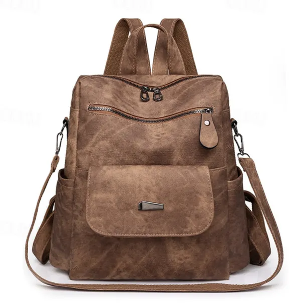 Women's Vintage Suede-Look Faux Leather Backpack Purse – Convertible Shoulder Bag with Front Flap Pocket for Work, Travel, or Daily Use