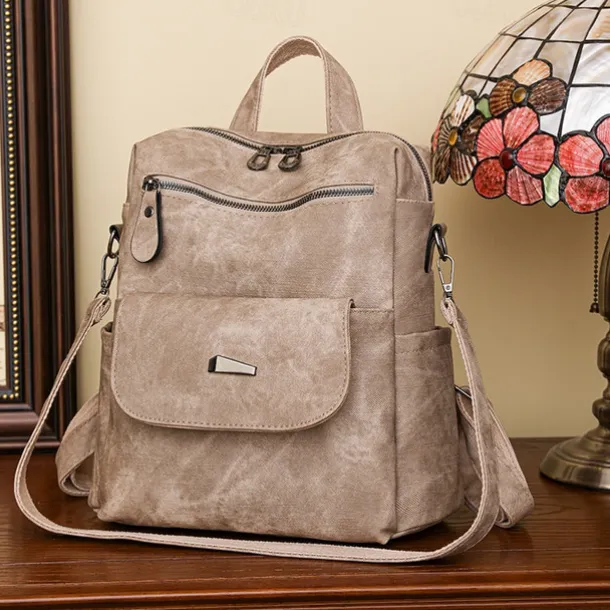 Women's Vintage Suede-Look Faux Leather Backpack Purse – Convertible Shoulder Bag with Front Flap Pocket for Work, Travel, or Daily Use