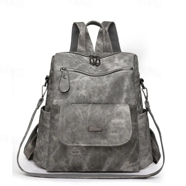 Women's Vintage Suede-Look Faux Leather Backpack Purse – Convertible Shoulder Bag with Front Flap Pocket for Work, Travel, or Daily Use