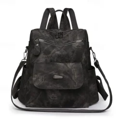 Women's Vintage Suede-Look Faux Leather Backpack Purse – Convertible Shoulder Bag with Front Flap Pocket for Work, Travel, or Daily Use