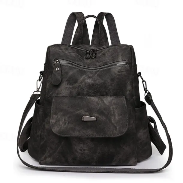 Women's Vintage Suede-Look Faux Leather Backpack Purse – Convertible Shoulder Bag with Front Flap Pocket for Work, Travel, or Daily Use