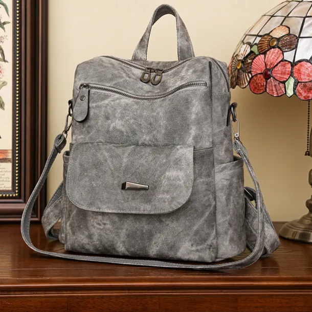 Women's Vintage Suede-Look Faux Leather Backpack Purse – Convertible Shoulder Bag with Front Flap Pocket for Work, Travel, or Daily Use